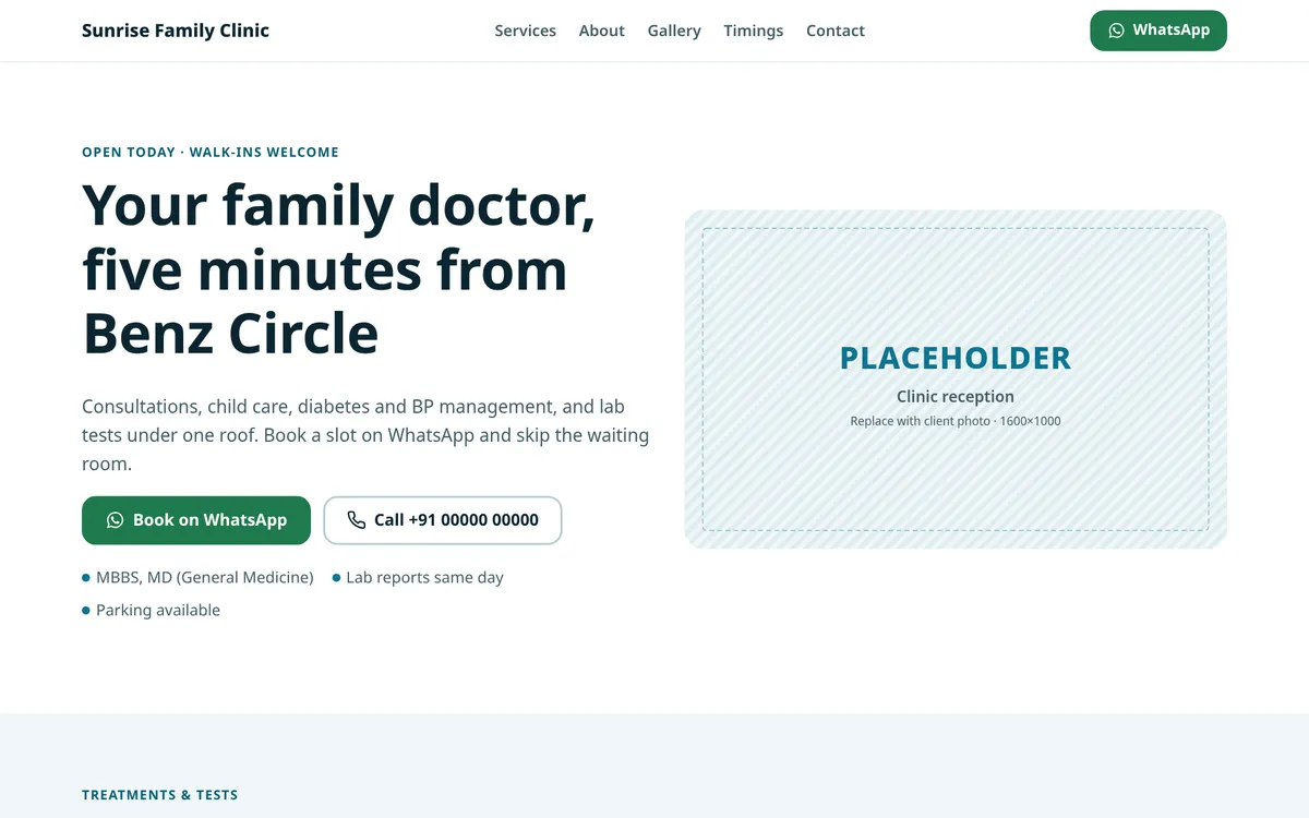 Demo clinic site on a laptop screen.