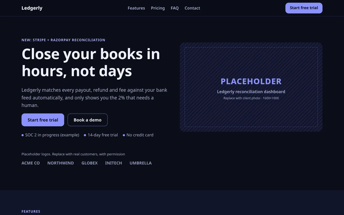 Demo SaaS landing page on a laptop screen.
